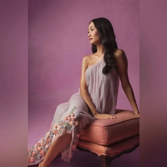 Mac Duggal 9236 Size 14 One Shoulder Trapeze Floral Hem High Low Gown Maxi Dress - Picture 11 of 11